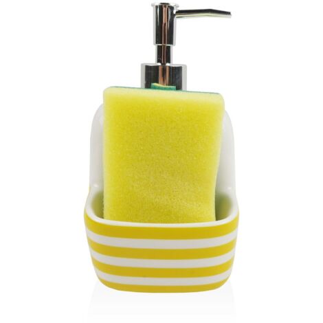 Dispensador de jabón versa amarillo cerámica rayas 9,4 x 17,8 x 10,5 cm