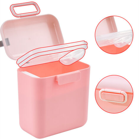 Dispensador de leche en polvo para bebé, 400 g, con cuchara y nivelador, recipiente hermético para alimentos, sin BPA (rosa)