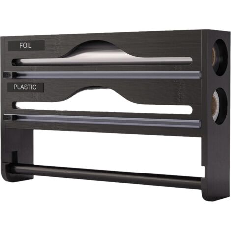 Dispensador de papel de aluminio y film transparente con puerta para cocina, dispensador de film transparente con cortador, dispensador de papel para alimentos, film, papel de aluminio, papel de horne