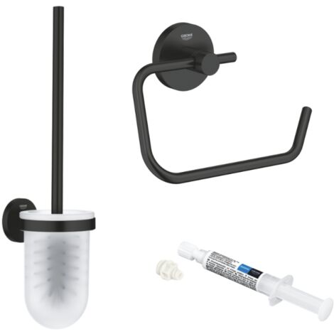 Dispensador de papel de pared + Escobillero GROHE Start negro mate + Pegamento GROHE QuickGlue