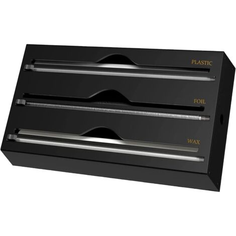 Dispensador de papel film acrílico para alimentos, 34,5 x 21,6 x 7 cm. Dispensador 3 en 1 con cortador y organizador de cocina.