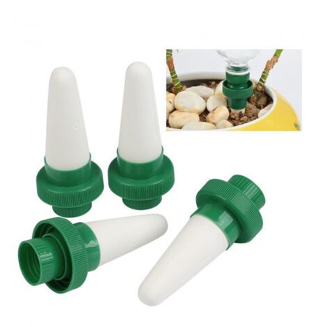 Dispensador de riego automático para plantas (4 unidades), cabezal cónico de cerámica, boquilla para plantas, riego por goteo para jardín, plantas de interior y flores.