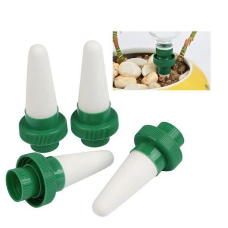 Dispensador de riego automático para plantas (4 unidades), cabezal cónico de cerámica, boquilla para plantas, riego por goteo para jardín, plantas de interior y flores.