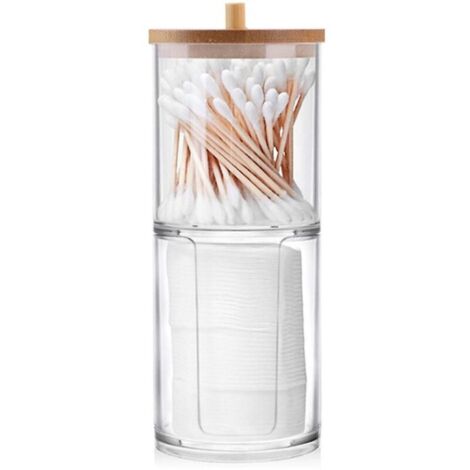 Dispensador de soporte para guardar hisopos de algodón y sales de baño.