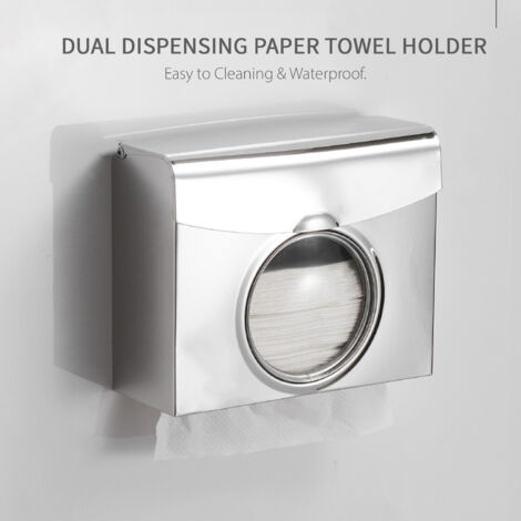Dispensador de toallas de papel de acero inoxidable de doble función con ventana de visualización – montaje en pared para baño y cocina