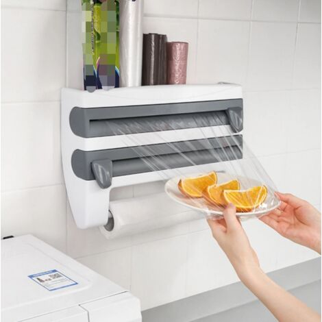 Dispensador de toallas de papel de pared, dispensador de toallas de papel de tres compartimentos, dispensador de papel de aluminio, soporte para rollo de papel, cortador de papel de aluminio