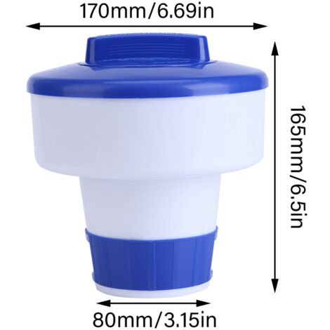 Dispensador flotante de productos químicos fabricado en PVC azul y blanco para piscinas y jacuzzis, tamaño M - Dispensador de pastillas desinfectantes para piscinas pequeñas, jacuzzis y fuentes, ajust