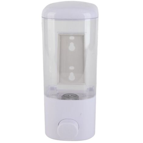 Dispensador manual de jabón y champú para montaje en pared – Plástico resistente, 500 ml, blanco y azul claro, con placa de montaje y tornillos.