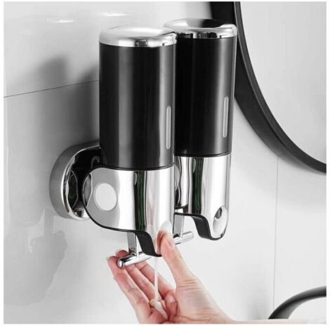 Dispensadores de jabón de manos de doble cabezal de 500 ml x 2, dispensadores de champú y gel de ducha (negro)