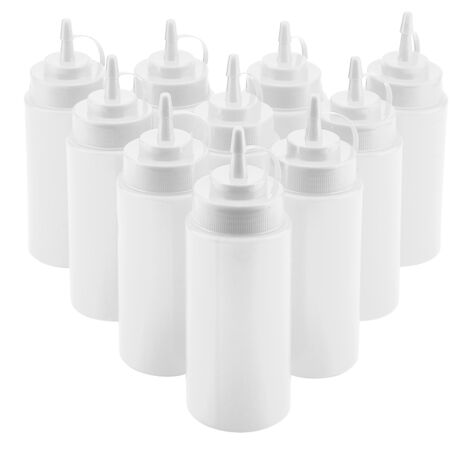 Dispensateur de Condiments en Plastique 460ml, 10 Pièces pour Sauce, Huile, Crème, Vinaigre (Blanc)
