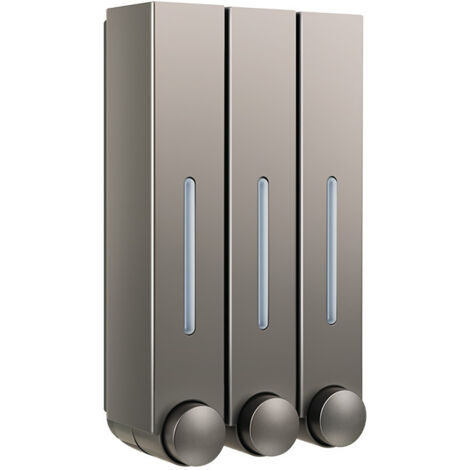 Dispenser a 3 scomparti per shampoo e balsamo per doccia, a parete, senza bisogno di forare, per bagno d'albergo, grigio.