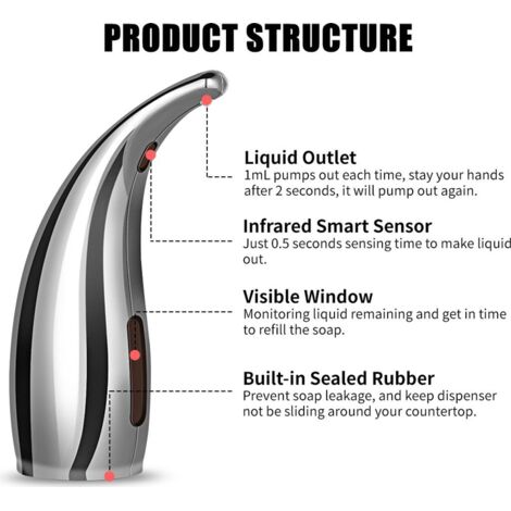 Dispenser automatico di gel igienizzante mani in schiuma, a parete, senza necessità di foratura, 300 ml, dispenser multifunzione ricaricabile con display LCD, 3 impostazioni regolabili, adatto per bag