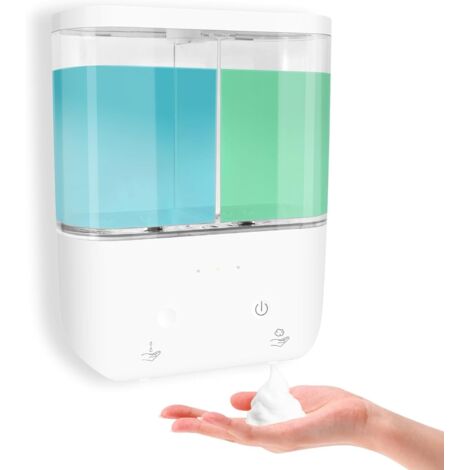 Dispenser automatico di gel igienizzante mani in schiuma per il bagno: a parete, ricaricabile, senza contatto, regolabile, automatico, intelligente, elettrico, dispenser in plastica bianca con orologi