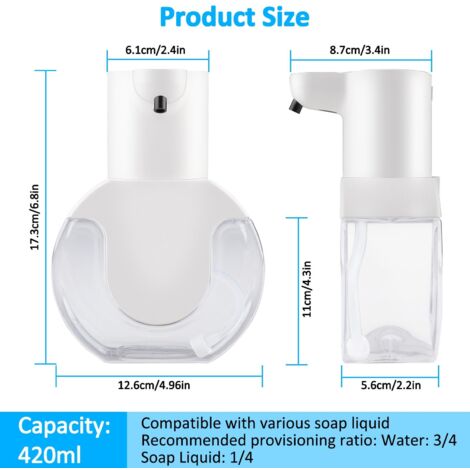 Dispenser automatico di sapone, dispenser di sapone in schiuma da 420 ml, ricaricabile tramite USB, montaggio a parete, impermeabile IPX5, per cucina, bagno - Bianco (schiuma automatica)