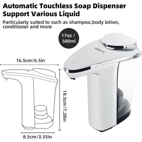 Dispenser automatico di sapone liquido, 500 ml, a parete, con sensore di movimento a infrarossi per bagno, cucina, ufficio - Argento