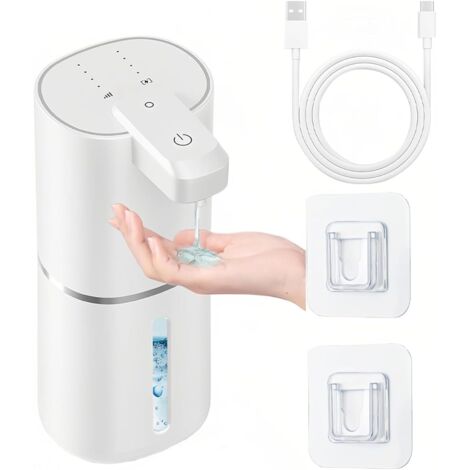 Dispenser automatico di sapone senza contatto, 4 impostazioni regolabili, dispenser di gel igienizzante mani ricaricabile, dispenser intelligente da 380 ml, adatto per bagni e cucine, nero, liquido.