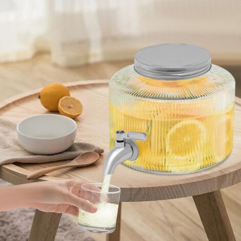 Dispenser bevande trasparente 2.8L con rubinetto e coperchio, distributore acqua moderno rotondo