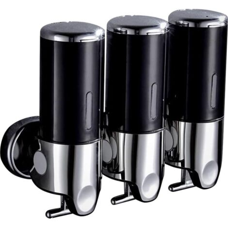 Dispenser di gel igienizzante mani a tre canali, da parete, senza necessità di foratura, include tre dispenser da 500 ml per shampoo, bagnoschiuma e balsamo, adatto a bagni e hotel, pompa metallica a