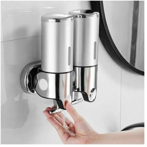 Dispenser di sapone a parete da 500 ml, dispenser di sapone liquido a doppia erogazione per bagnoschiuma e shampoo, ideale per cucina, bagno e hotel.