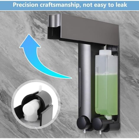 Dispenser di sapone a parete, dispenser di gel doccia, dispenser 2 in 1 per shampoo e balsamo, non richiede foratura, per bagno, cucina, mercato, hotel, ristorante, 380 ml, 107,728 cm