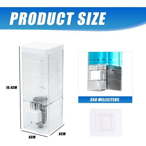 Dispenser di sapone a parete, dispenser di sapone a parete senza foratura, dispenser di sapone a parete per shampoo, bagnoschiuma, disinfettante per le mani, dispenser di bagnoschiuma riutilizzabile, 