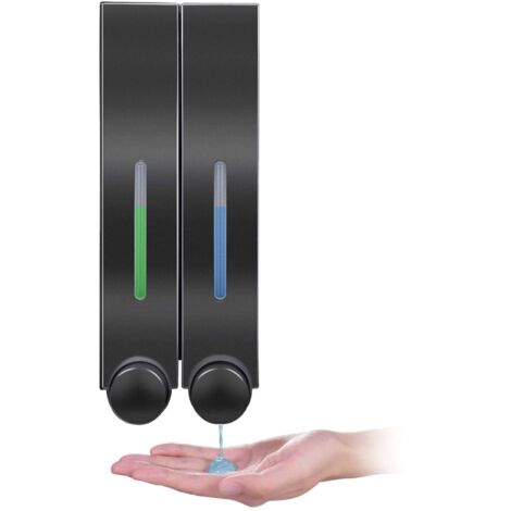 Dispenser di sapone a parete per doccia, lozione, shampoo, gel per bagno, WC, ufficio, bar, ristorante, hotel - Doppio nero