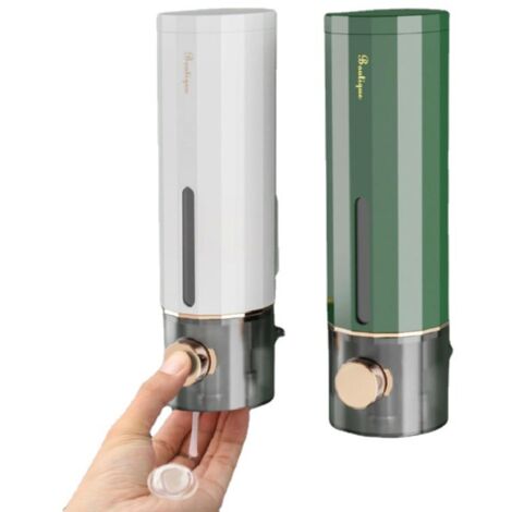 Dispenser di sapone a parete, set di 2 dispenser di sapone da 450 ml senza foratura per gel doccia, shampoo, saponi per le mani (bianco e verde)