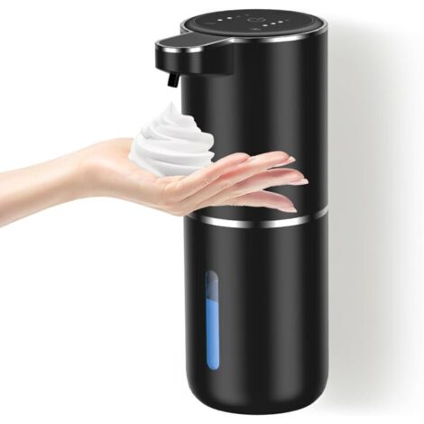 Dispenser di sapone automatico, dispenser di sapone in schiuma senza contatto con sensore, 380 ml, impermeabile IPX5, dispenser di sapone elettrico da parete nero per bagno e cucina
