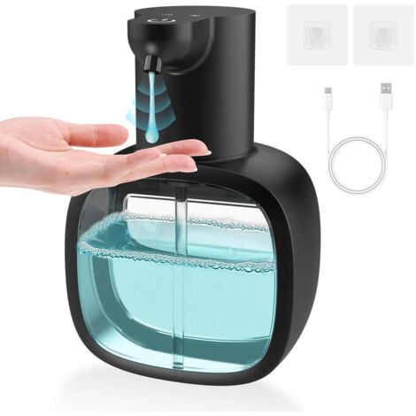 Dispenser di sapone automatico, interfaccia USB-C, montaggio a parete, dispenser elettrico da 500 ml con sensore, volume di erogazione regolabile, dispenser di schiuma nero, adatto per cucine e bagni.