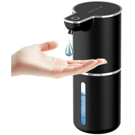 Dispenser di sapone automatico, IPX5, a parete, con 4 livelli regolabili, per bagno e cucina (nero liquido)