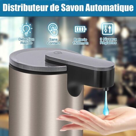 Dispenser di sapone automatico ricaricabile da 330 ml - Dispenser di sapone liquido senza contatto in acciaio inox con 3 livelli regolabili per bagno, cucina, lavandino, hotel, ristorante