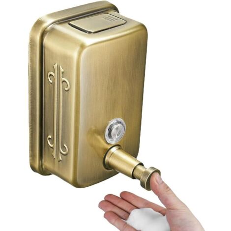 Dispenser di sapone commerciale a parete in acciaio inox di grande capacità, design antiruggine per bagno e hotel (oro)