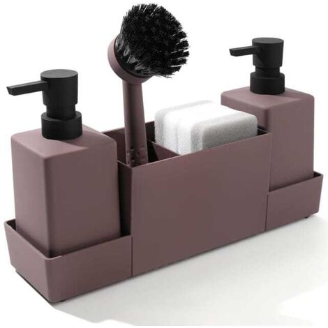 Dispenser di sapone con porta spugna, ripiano per lavandino, dispenser di detersivo per piatti con vassoio, accessori per il bagno