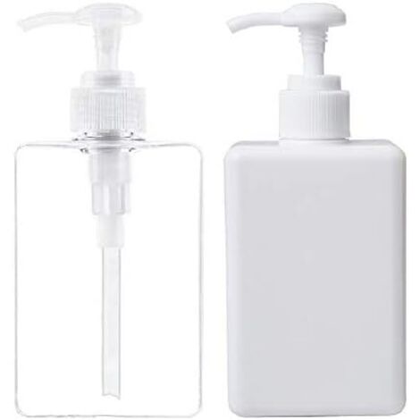 Dispenser di sapone da 280 ml, confezione da 2 contenitori vuoti in plastica per cucina e bagno, trasparenti e bianchi.