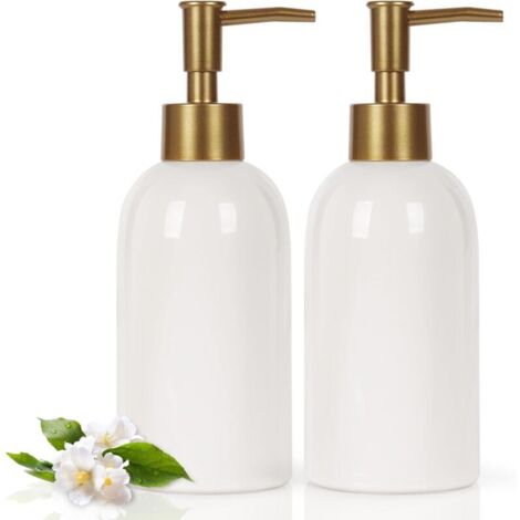 Dispenser di sapone in ceramica da 14 once, dispenser di pompa in ceramica ricaricabile per bagno/cucina (confezione da 2, bianco)