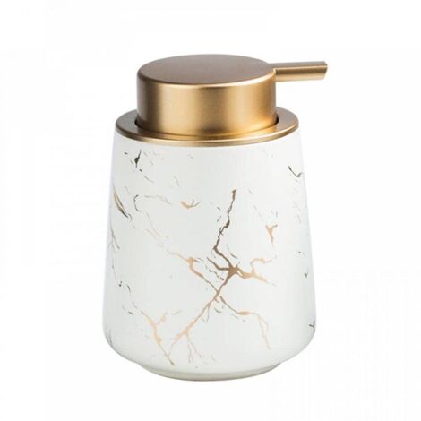 Dispenser di sapone in ceramica - Motivo marmo - 400 ml - Dispenser di sapone liquido per bagno - Dispenser di lozione da banco - Dispenser di detersivo per piatti (bianco)