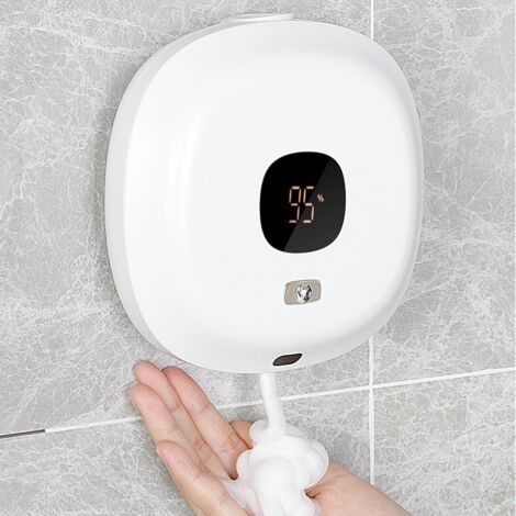 Dispenser di sapone in plastica con sensore elettrico, a parete, automatico, con display del tempo per bagno/cucina (grigio)