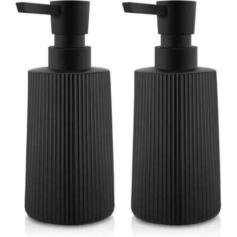 Dispenser di sapone in vetro da 380 ml con design scanalato e pompa, perfetto per cucina e bagno, nero, set da 2