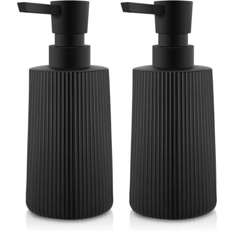 Dispenser di sapone in vetro da 380 ml con design scanalato e pompa, perfetto per cucina e bagno, nero, set da 2