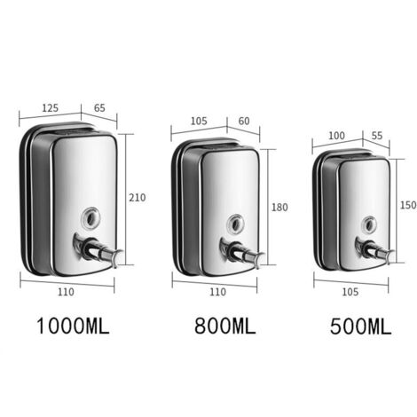 Dispenser di sapone liquido a parete da 800 ml per bagno e cucina, in acciaio inox lucido.