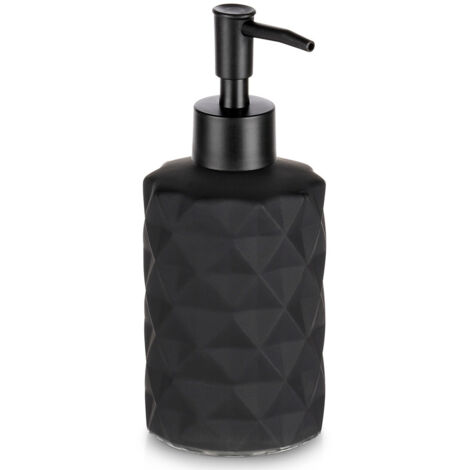 Dispenser di sapone liquido in vetro nero, contenitore da 330 ml.