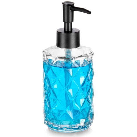 Dispenser di sapone liquido in vetro per bagno, 330 ml.