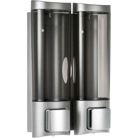 Dispenser di sapone liquido manuale a parete, doppio dispenser di shampoo, gel doccia e lozione per bagno, WC e hotel (argento)