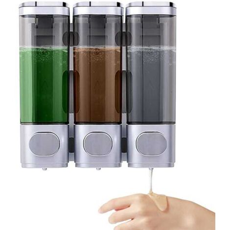 Dispenser di sapone per doccia a parete 3 in 1, dispenser di shampoo e balsamo, non richiede foratura, adatto per hotel e cucine