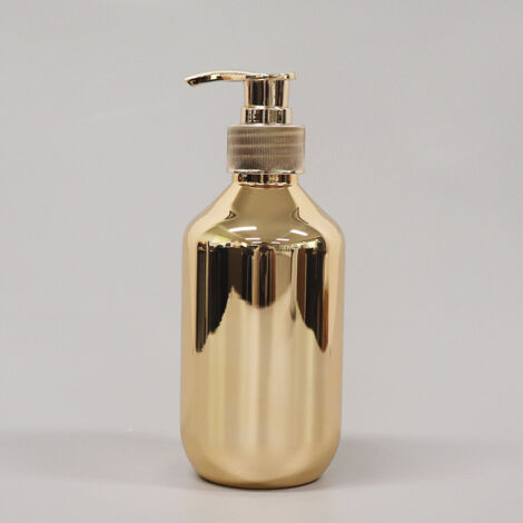 Dispenser di sapone per le mani da bagno da 300 ml, bottiglie di shampoo in plastica cromate e dorate, bottiglie di shampoo in plastica antiruggine, contenitore rotondo per gel doccia Boston color oro
