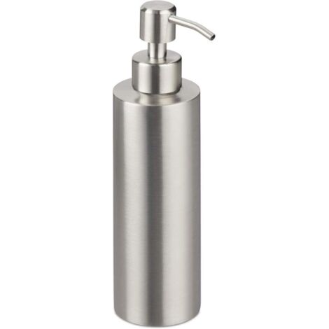 Dispenser di sapone ricaricabile, 320 ml, argento, per bagno, cucina, con pompa, acciaio inox