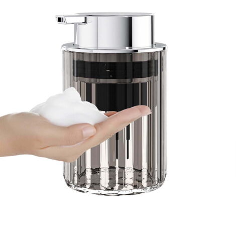 Dispenser di sapone schiumogeno  Dispenser di sapone liquido e lozione per le mani (bagno e cucina)  Dispenser di sapone in plastica trasparente grigia con pompa schiumogena  Riutilizzabile, adatto pe