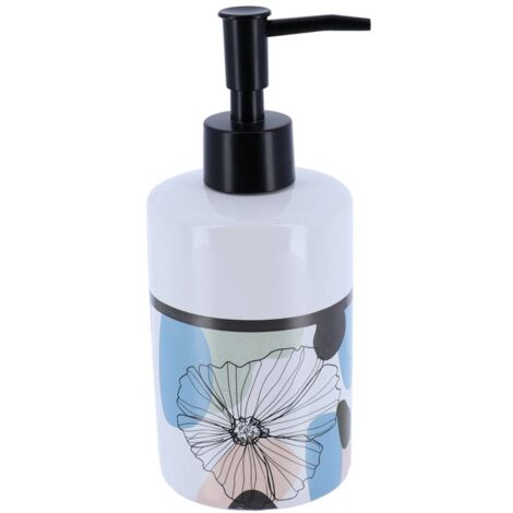 Dispenser di sapone stampato rotondo dolomite 320 ml - fiori - Tendance