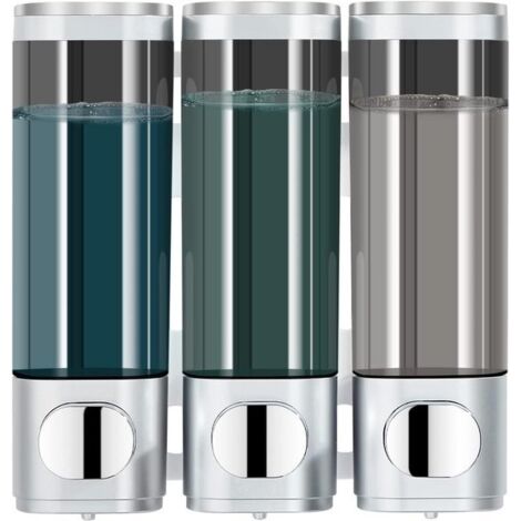 Dispenser di shampoo/sapone in due pezzi - ricaricabile - grande capacità - 350 ml - montaggio a parete - tipo liquido/gel - dispenser a pompa manuale per bagno/cucina - plastica ABS (nero)
