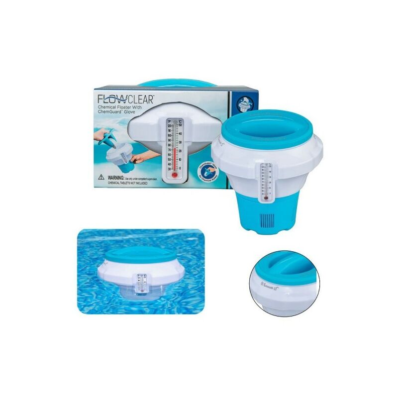 Trade Shop Traesio - Dosificador Flotante Pastillas Cloro Medio Termometro Piscina 58701